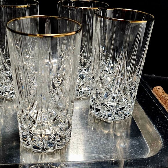 5 Mikasa Regal Court Gold Highball Glasses 5.5" luxury glassware 90s crystal vtg - Picture 10 of 12